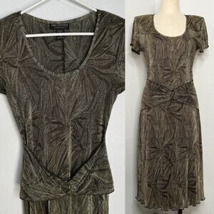 90s Y2k Dress Midi Short Sleeve Geometric Pattern Size 6 Wedding Guest Vacation